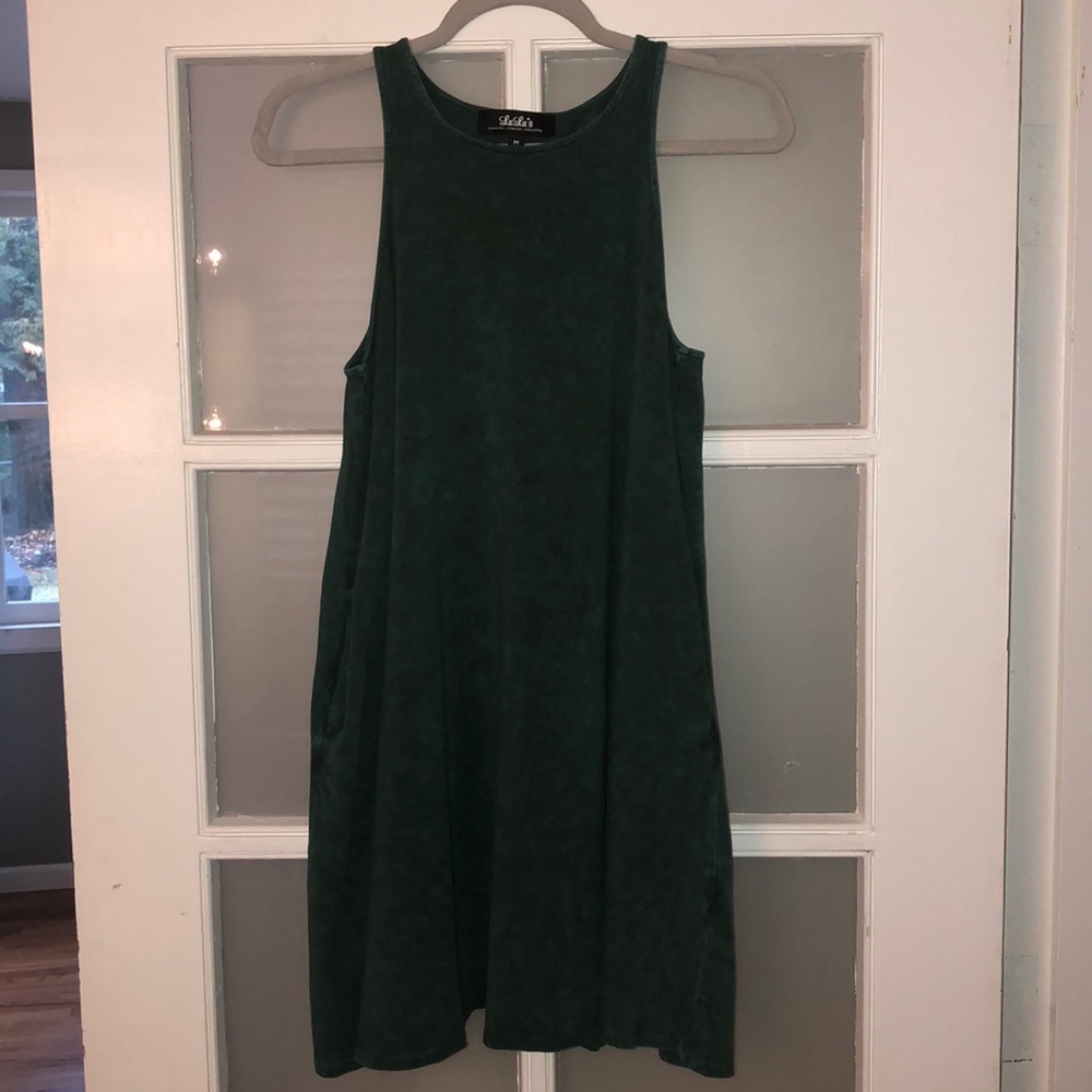 Green mini dress with pockets